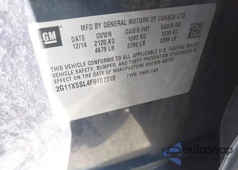 2015 Chevrolet Impala 1Fl z USA, uszkodzony, nr VIN 2G11X5SL4F9187318